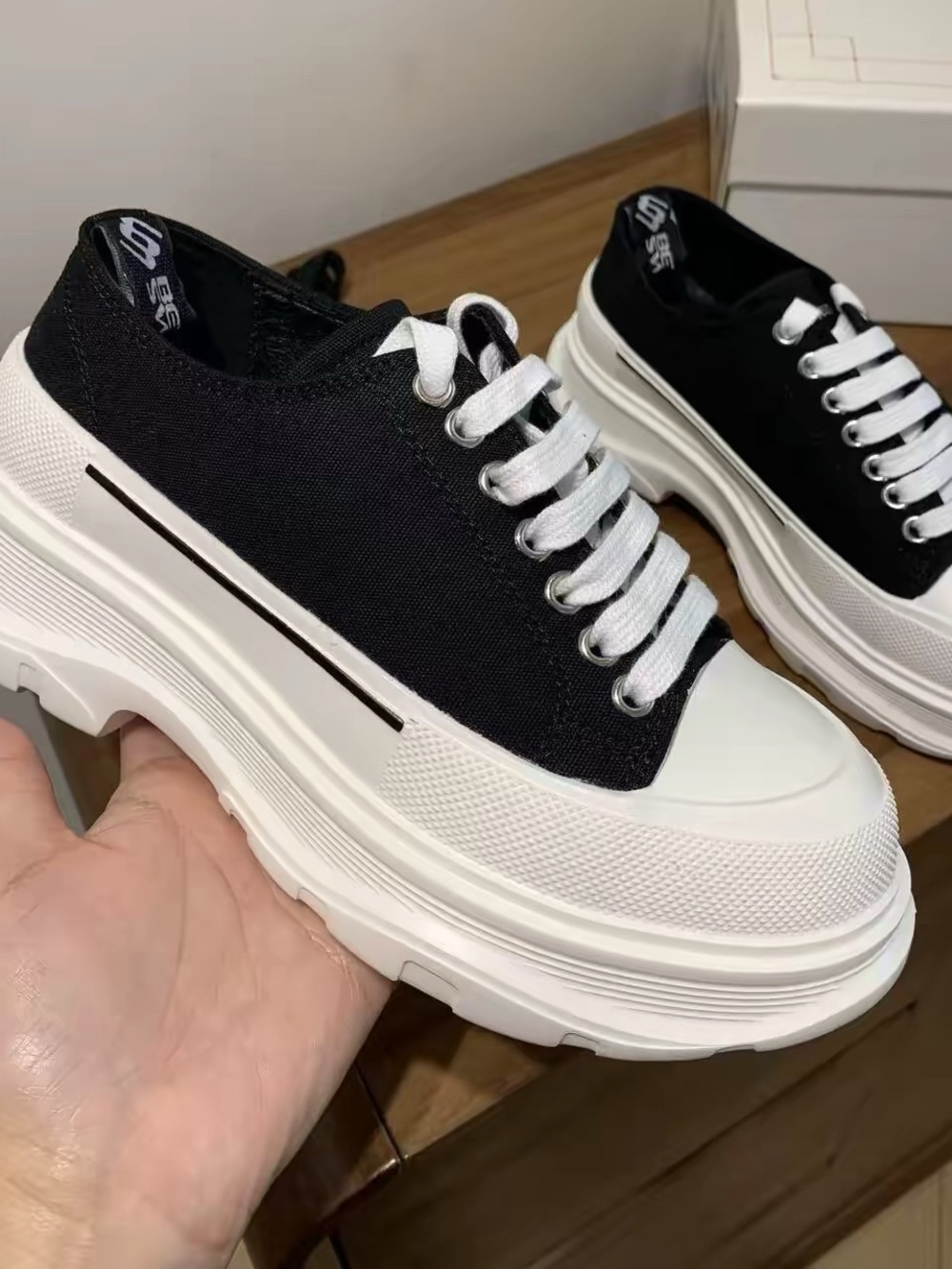 Black Platform Canvas Lace-Up Sneakers - Women's